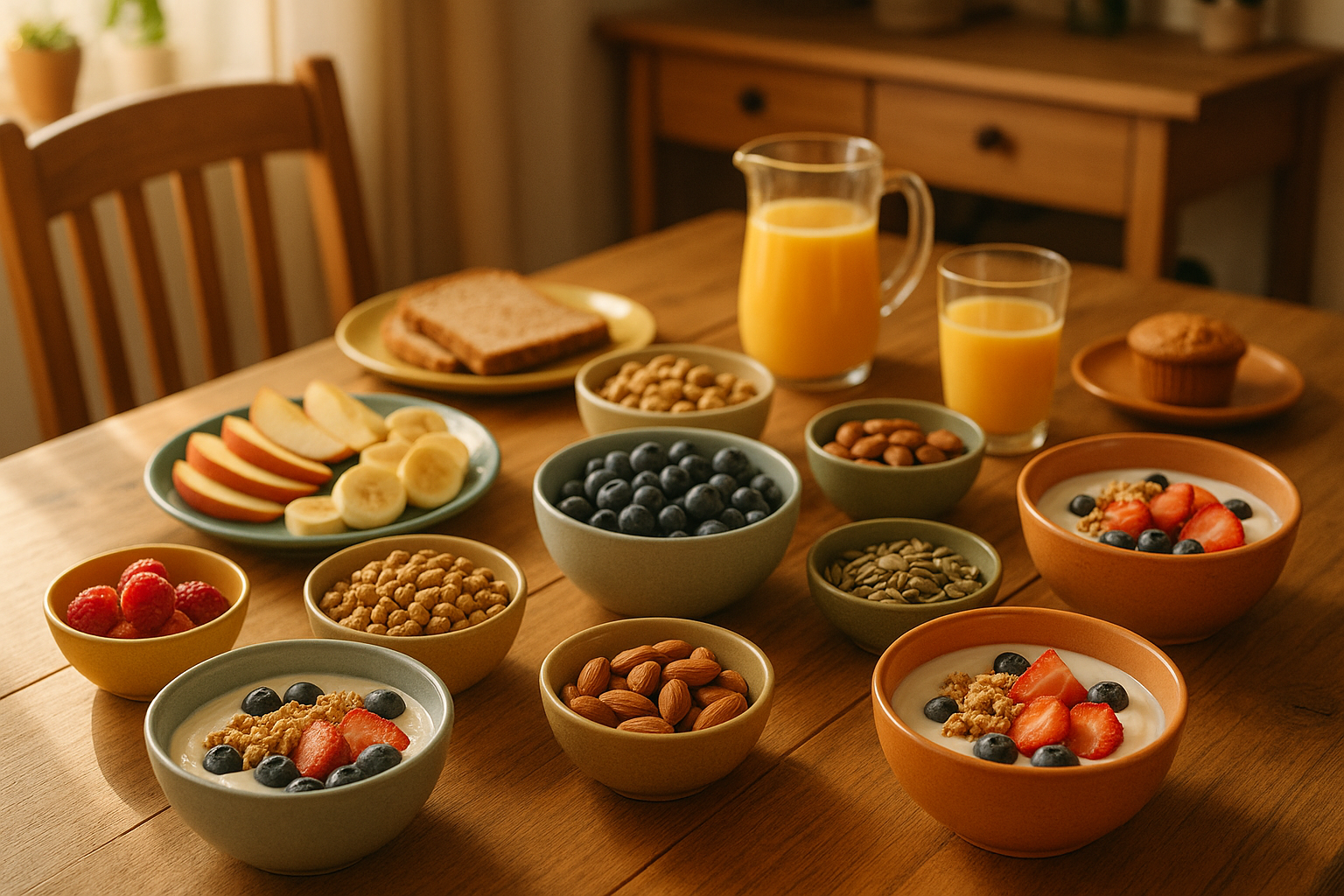 
Family snacking / healthy breakfast table