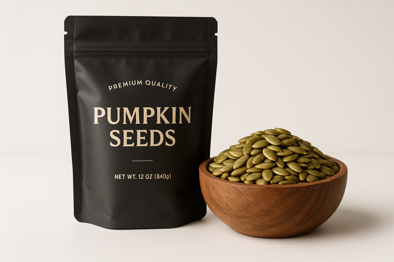 Premium pouch + bowl of Pumpkin Seeds.